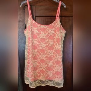 Lane Bryant Hot pink with cream lace overlay cami